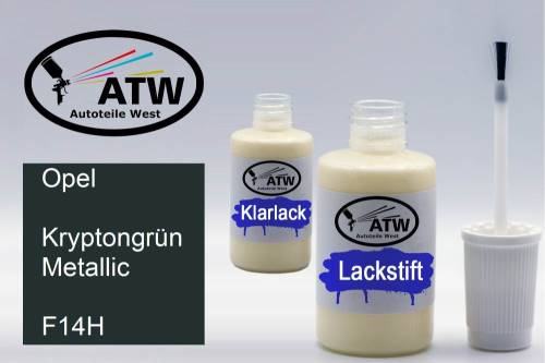 Opel, Kryptongrün Metallic, F14H: 20ml Lackstift + 20ml Klarlack - Set, von ATW Autoteile West.